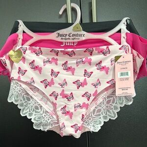 Juicy Couture 3 pack No Panty Lines, lace trimmed panties, Butterfly, pink/black